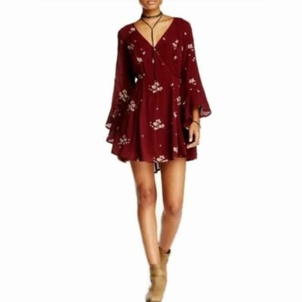 Free People Burgundy Jasmine Embroidered Kimono